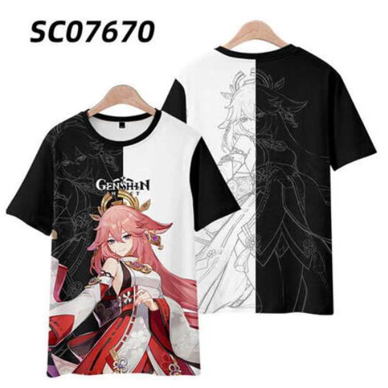 Camiseta con estampado 3D de Genshin Impact YAE MIKO para hombre y mujer, camisa divertida de manga corta a la moda de verano, camisetas gráficas de Cosplay