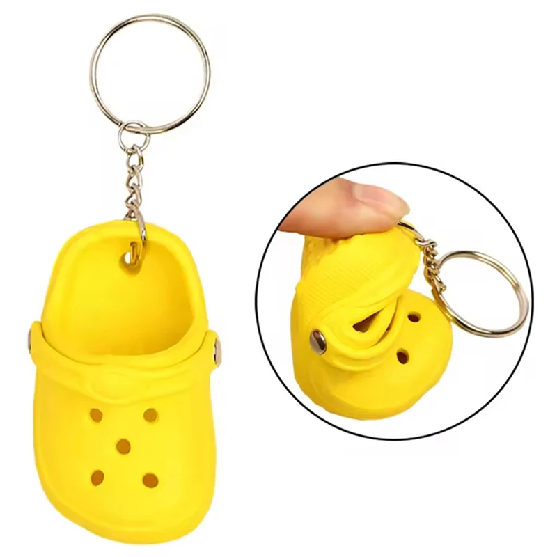 50Pcs Multicolor Tiny Hole Clog Key Rings Cute Mini Slipper Shape Bag Decor Charms
