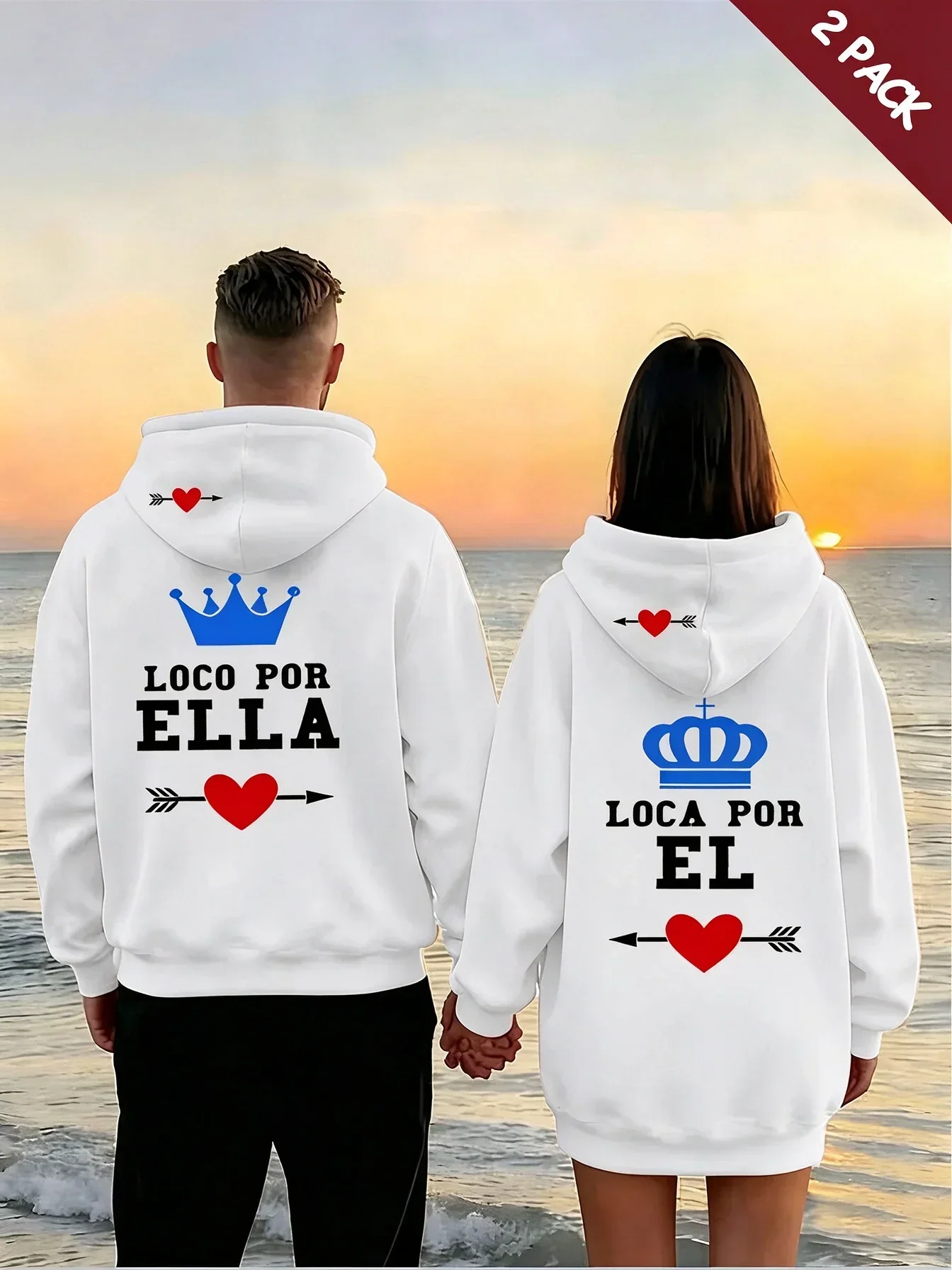 2‑Pcs Unisex Couple Hoodie, Heart Crown Print, Warm Skin‑Friendly Fabric, Multi‑Scene Autumn Winter Outfit