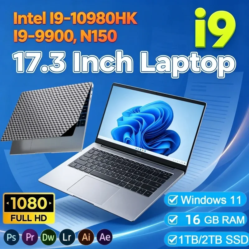 17.3 Inch 4K UHD Laptop Intel I9‑10980HK I9‑9900 N150 Win11 32GB RAM 2TB SSD Fingerprint Unlock WiFi6 IPS Notebook For Daily Use