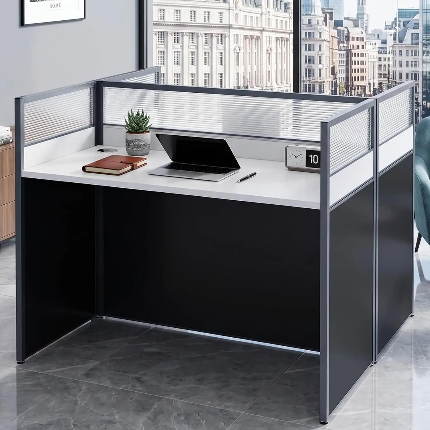 Office Cubicle Desk 2-Person Workstation Acrylic Privacy Partition 220lbs Wooden Desk Cable Management Business, Customized