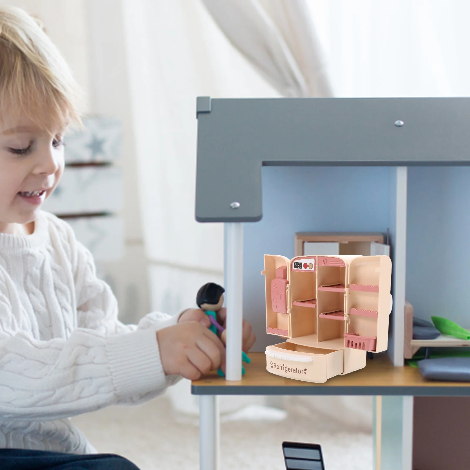 Refrigerador de doble puerta, accesorios en miniatura, juguetes para juego de imitación para niños, muebles y Abs para niños