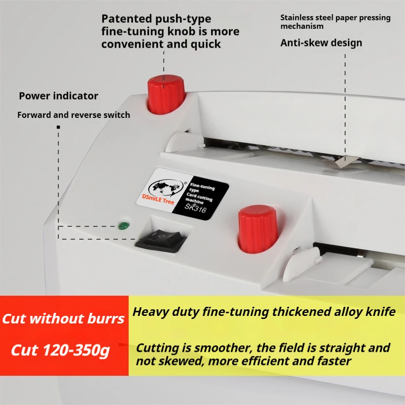 SK316Heavy Duty Electric Business Card Cutter Machine Micro-adjustment Right Angle Size90Multiply54mmCut300Gram