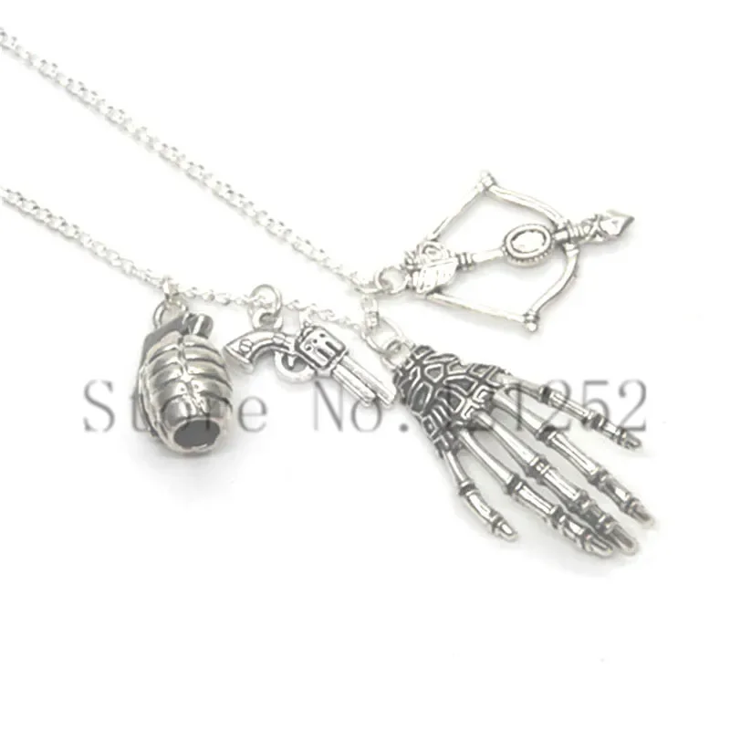 12pcs Zombie Killer Necklace Walking Dead Style Survival Kit Charm Silver Tone