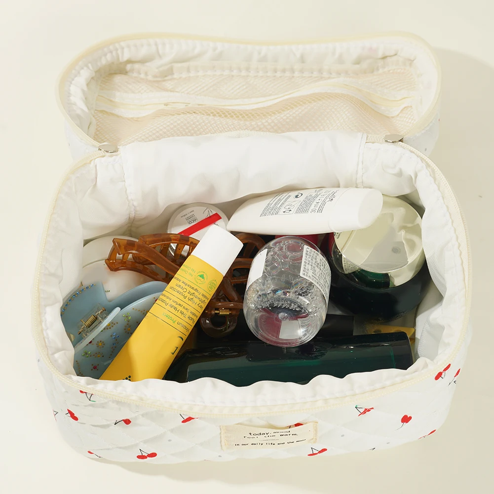 Sac à main cosmétique matelassé pour femme, trousse de maquillage portable avec fermeture éclair, trousse de toilette en poudre pour filles, aucun motif, évaluation de voyage, femme, 2025