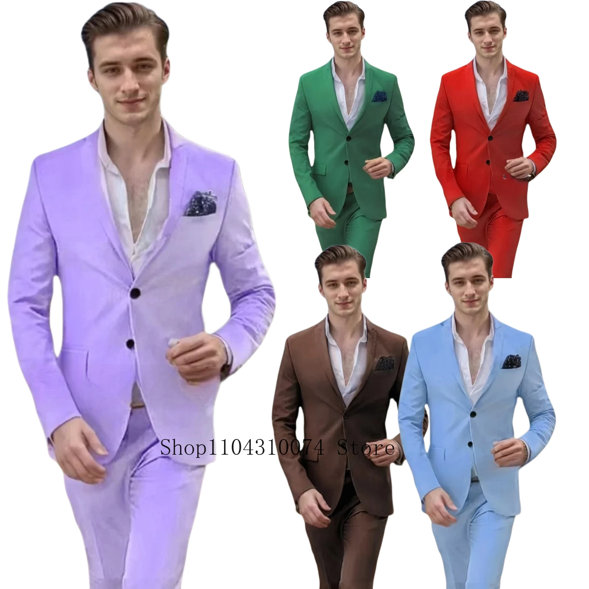 

Casual Business Cardigan for Men 2 Pieces Blazer and Pants Set Pointed Collar Single Breasted Tailored Suits Stage Costume Party