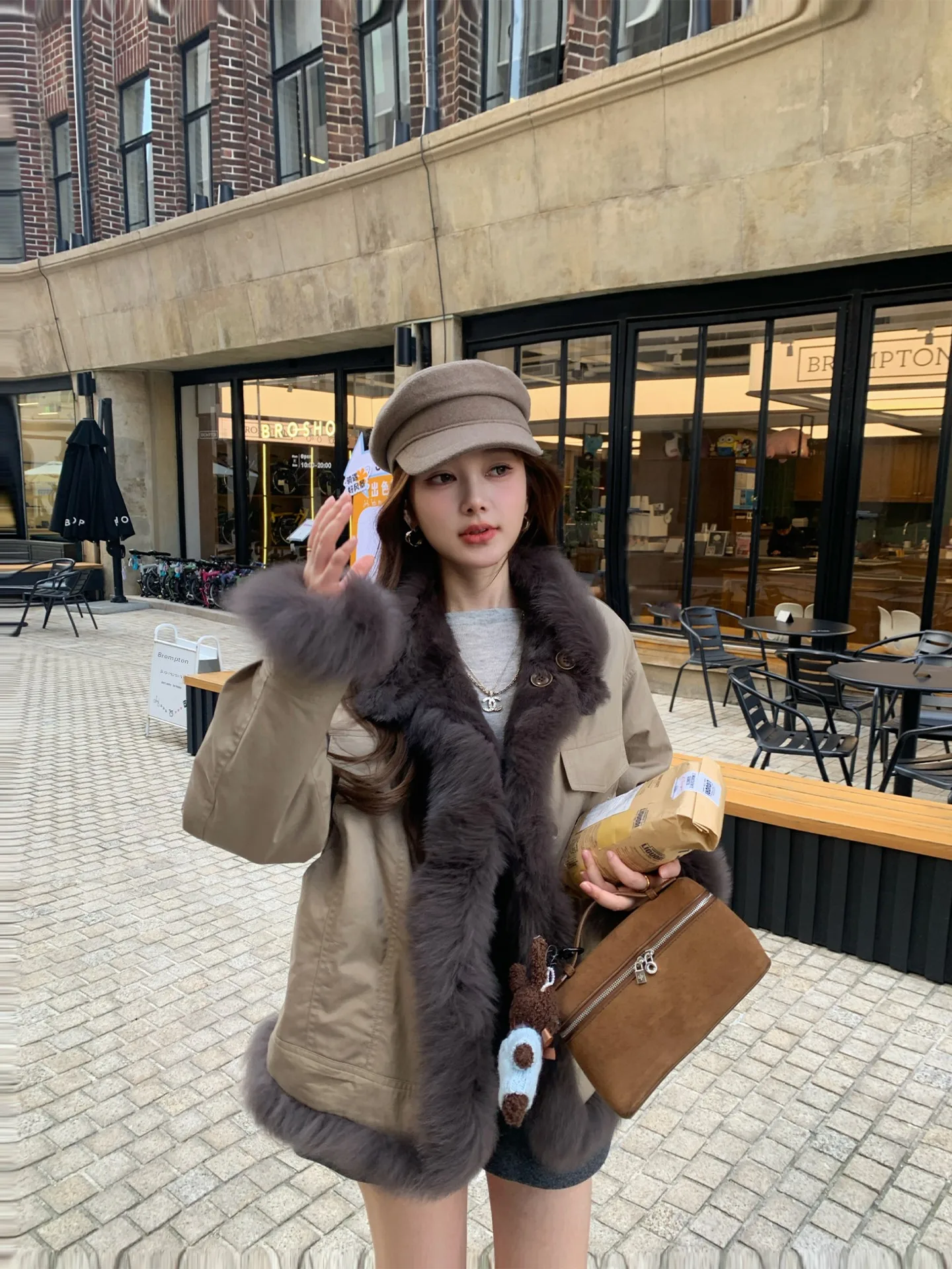 

Двусторонняя куртка из меха кролика Daisy Ferne, женская парка с меховым воротником, повседневное длинное пальто све, теплое и сли