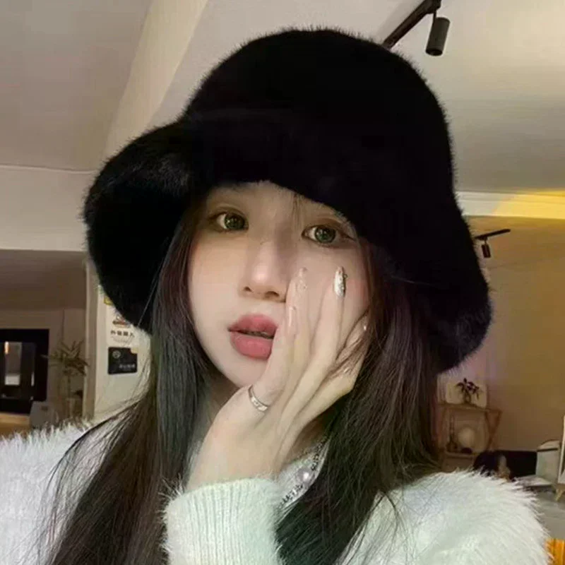 الشتاء يندبروف الدافئة المرأة موضة بلون أفخم قبعة غطاء دلو رقيق صياد قبعة الأذن غطاء حماية قبعات بنما