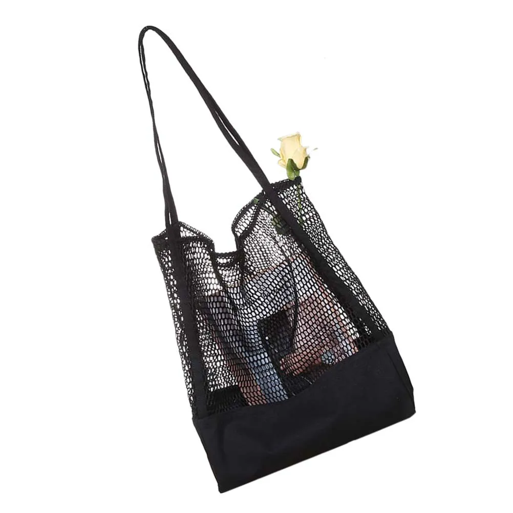 

Eco-Friendly Nylon Black Mesh Tote Reusable Grocery Bag Expandable Lightweight for Shopping Beach Picnics Mesh Shopping Bags