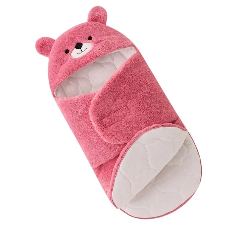 J15U الرضع التقميط بطانية للطفل مع تصميم مريح انغلق سهل تغيير حفاضات الكرتون الدب مقنعين منشفة ملفوفة #3