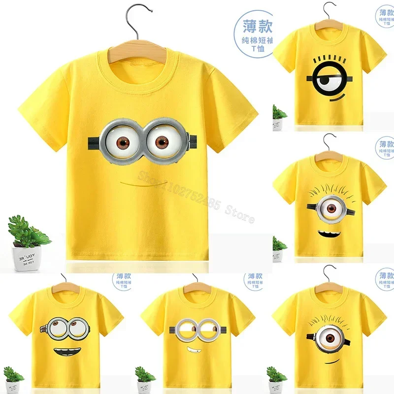 

Minionses Cotton T-shirt Kids Clothes Boys Girls Funny Tops Despicabled Me Cartoon Figure Expression Print Tees Streetwear Gift