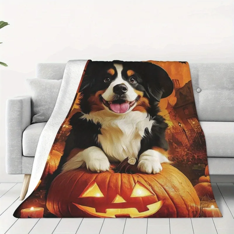 Halloween Bernese Mountain Dog Happy Halloween My Love Puppy Throw Blanket Soft Flannel Lightweight Cozy, Holiday Gift Blanket