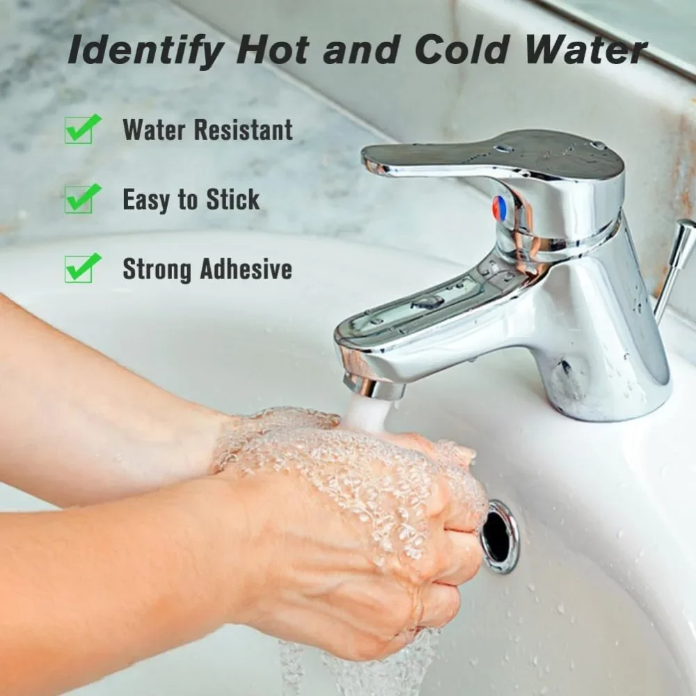 24Pcs Hot and Cold Water Stickers Self Stick Hot and Cold Water Label Epoxy Resin Faucet Transfer Stickers for Bathroom Kitchen