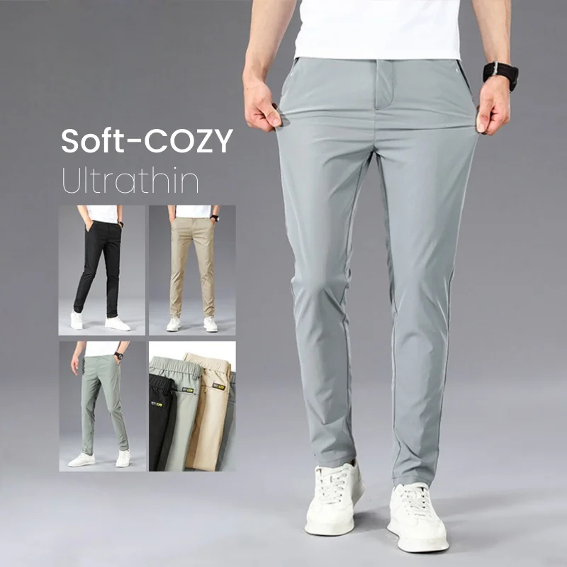 

Business Thin Men's Breathable Pants Slim Straight High Elastic Slim Casual Pants Male Brand Clothing Khaki Gray Green Black