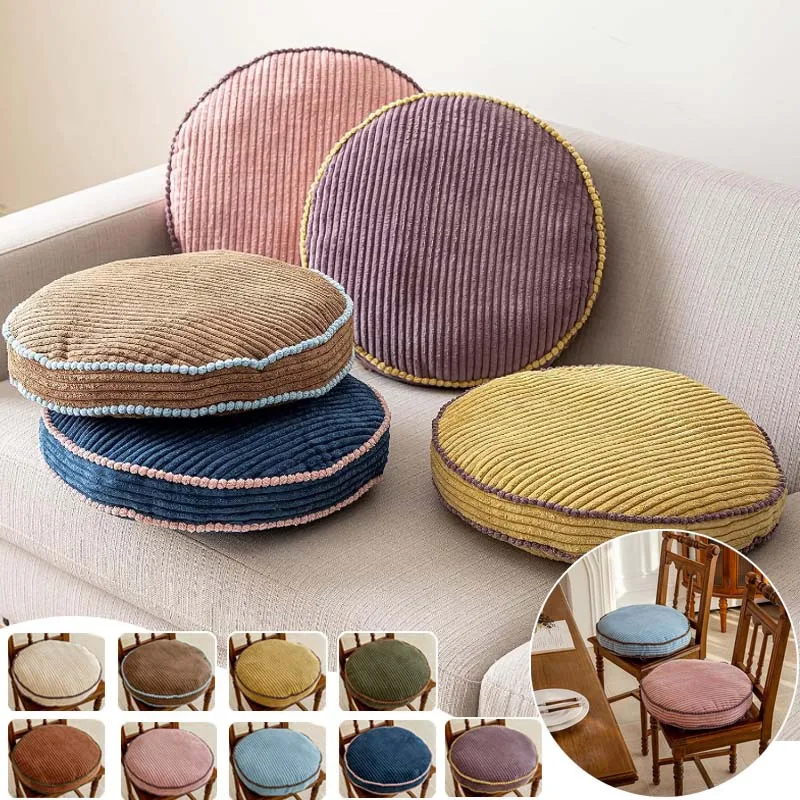 Thick Winter Corduroy Round Seat Cushion 45x45cm Non-Slip Floor Pillow PP Cotton Pad for Dining Chair Office Tatami Home Camping