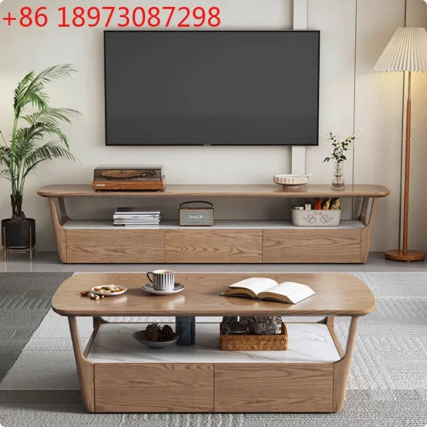 Nordic all solid wood coffee table TV cabinet combination ash wood modern simple rock slab living room