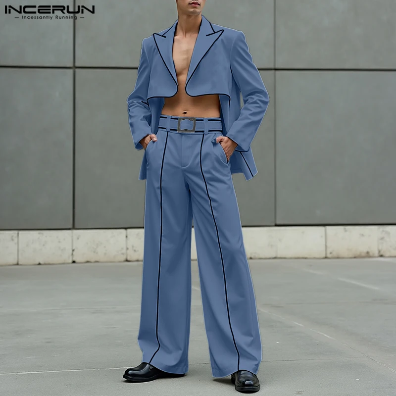 

INCERUN мужские комплекты в стиле пэчворк, нерегулярный блейзер и брюки с длинными рукавами, комплекты из двух предметов, уличная одежда, модные повседневные мужские костюмы 2025, S-3XL