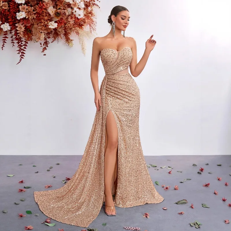 

Light Luxury Top Sexy High Waist Split Evening Dress Banquet High-class Temperament Dress