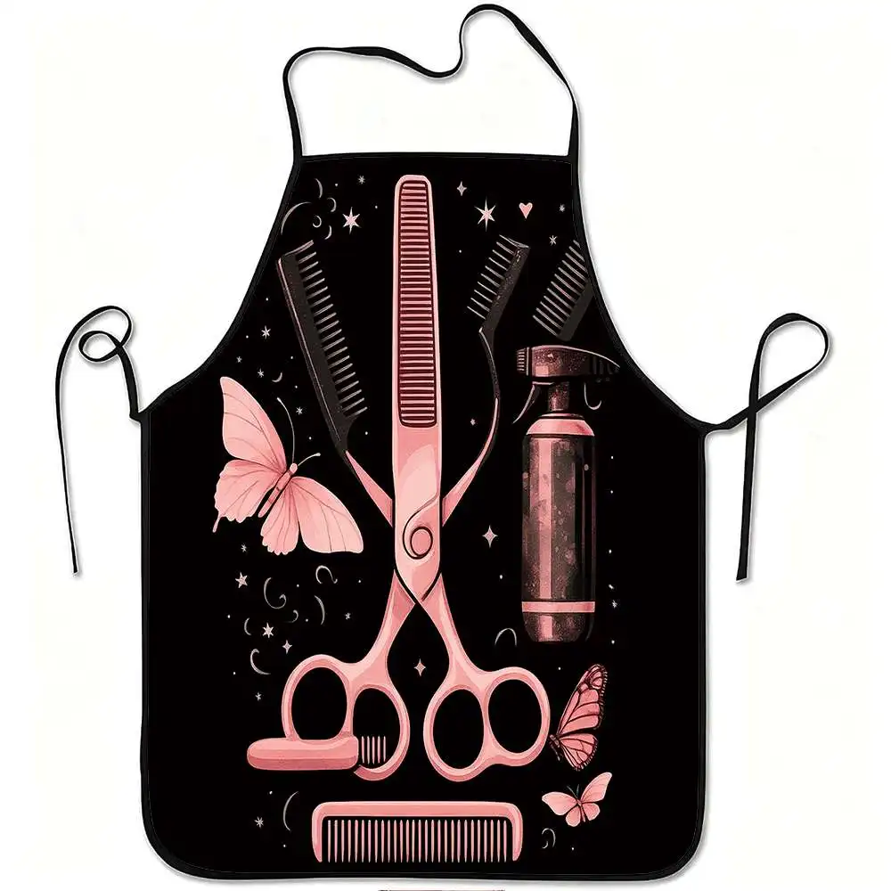 [Multi-Functional Apron] Hair Theme Butterfly Print Apron, Durable & Easy To Clean