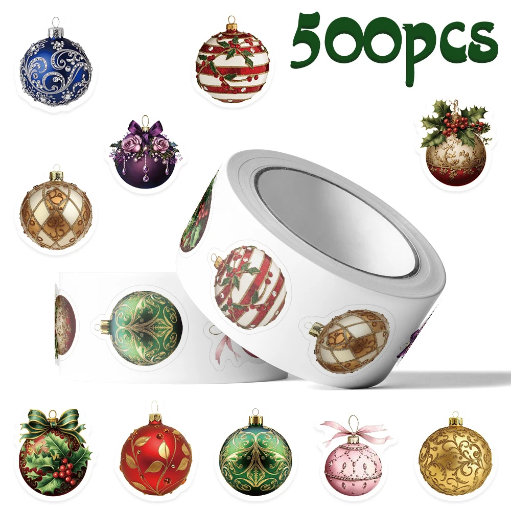 

500pcs/roll Vintage Cartoon Christmas Ball Sealing Stickers Aesthetic Graffiti Sticker Decoration Suitcase Notebook Phone Decals