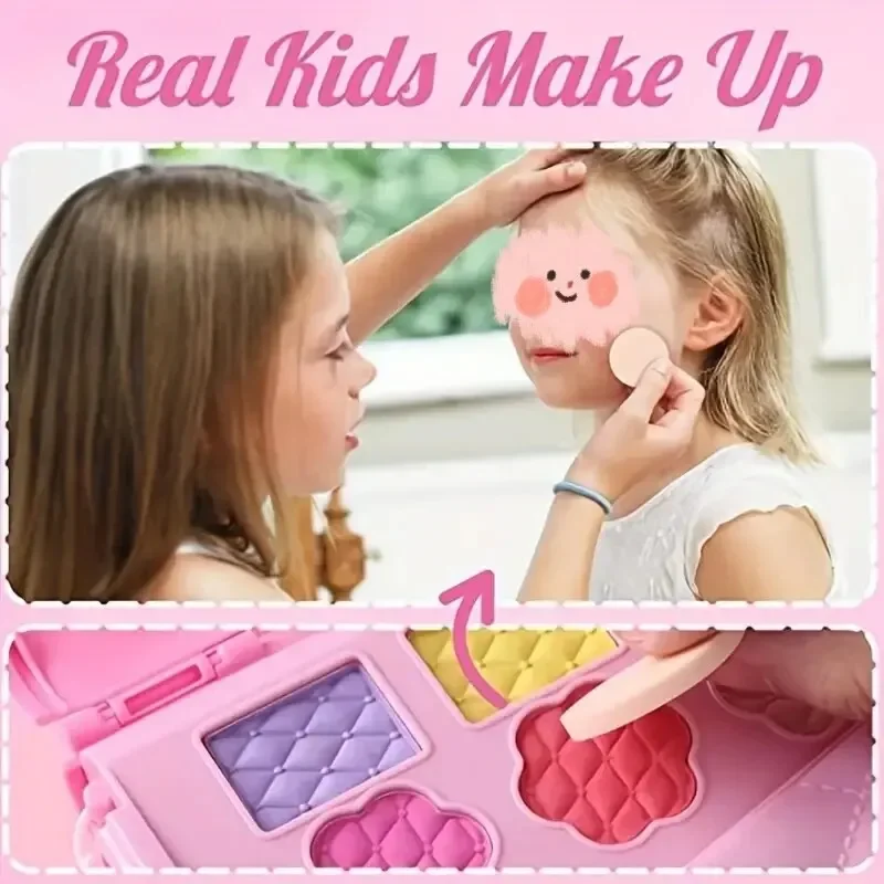 17pcs Children makeup gift Portable box cosmetic toys girls playhouse washable eyeshadow sequin set Suitcase DIY Role Play toy