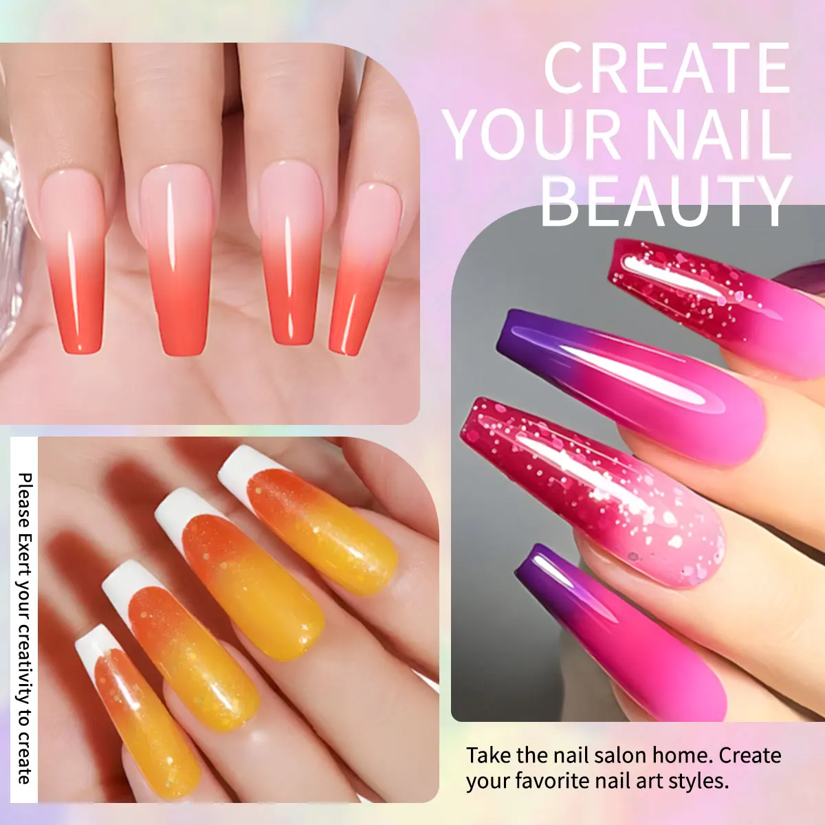 VOKY Juego de 7 piezas de kit adhesivo para uñas de gel intercambiable activado por calor, cambios de color con temperatura, se puede inmersión en UV/LED