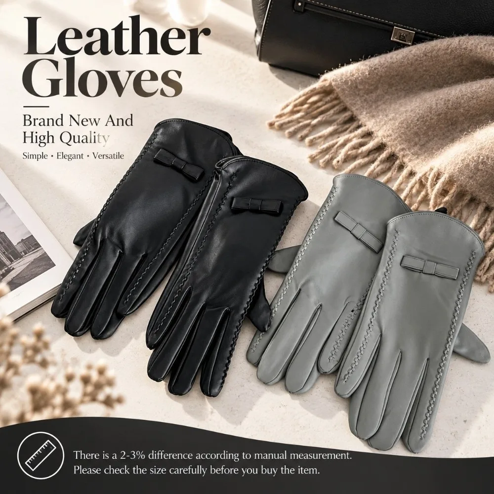 1Pairs New Leather Leather Gloves Windproof Cold Resistant Touch Screen Gloves Fleece Lining Warm Winter Gloves Women