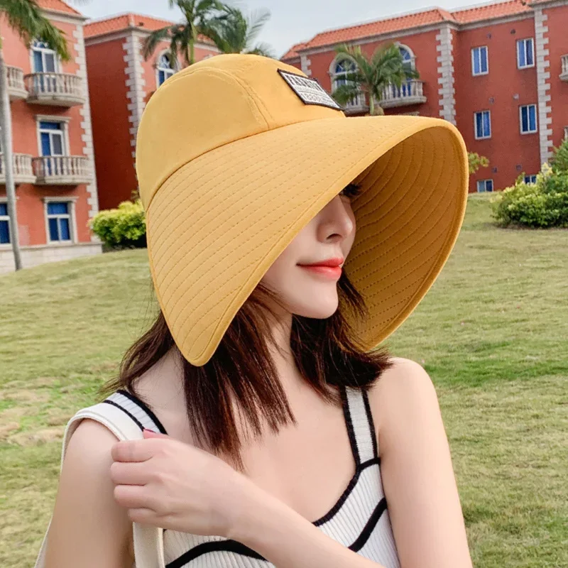 Women Hat Summer UV Protection Fashionable Large Brim Sun Protectioncap Beach Hats Ponytail Travel Visor Panama