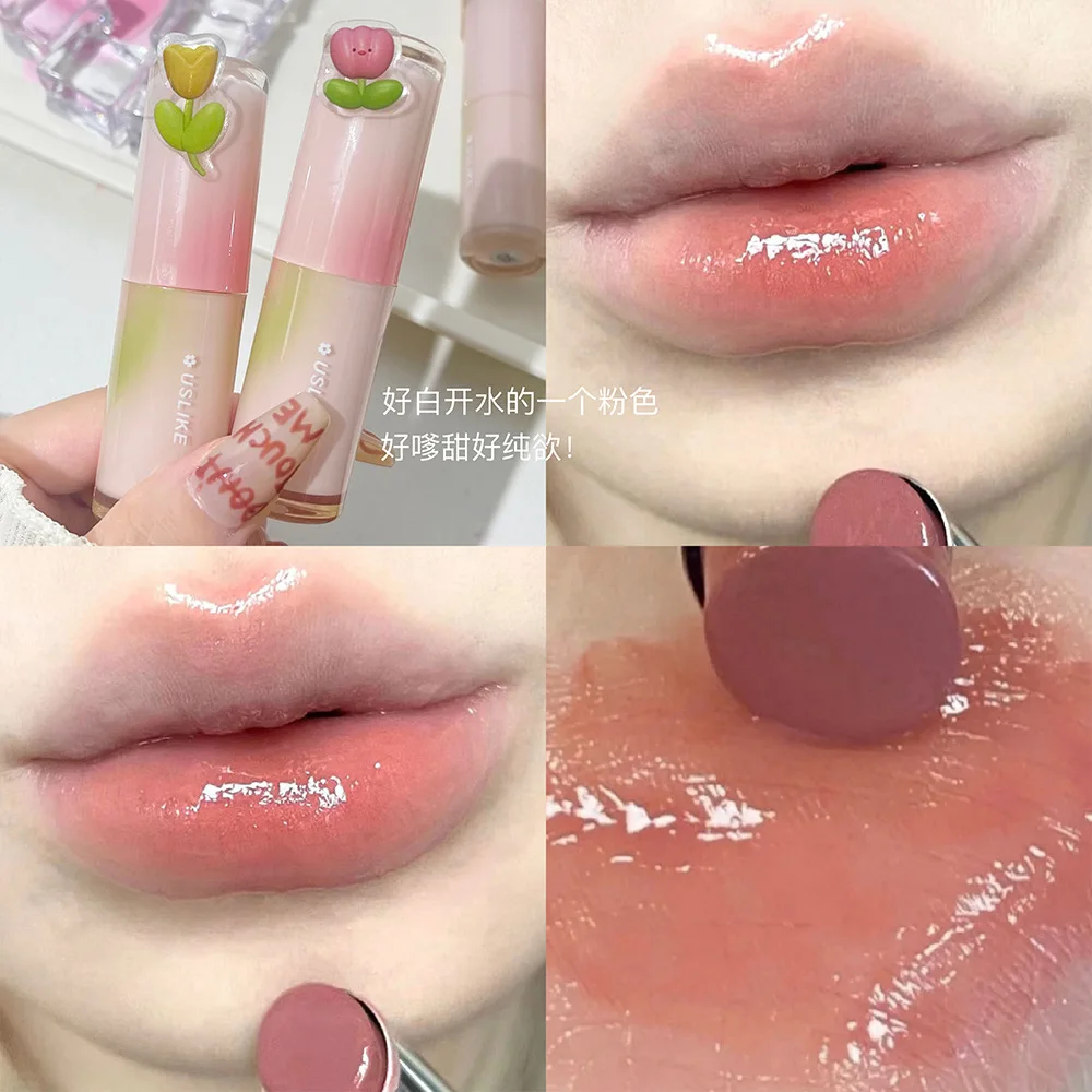 USLIKE Aura ลิปสติกให้ความชุ่มชื้น Long Lasting Non-fading Glass Lips Pure Desire Watery ลิปสติกแต่งหน้าราคาถูกเกาหลี