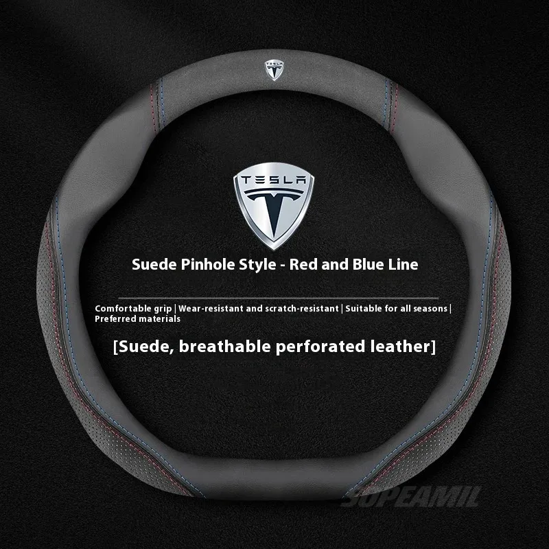 Tesla Model 3 Model Y Model S Model X Roadster Suede Leather Anti-slip Sports style Car Steering Wheel Cover Auto Accessories