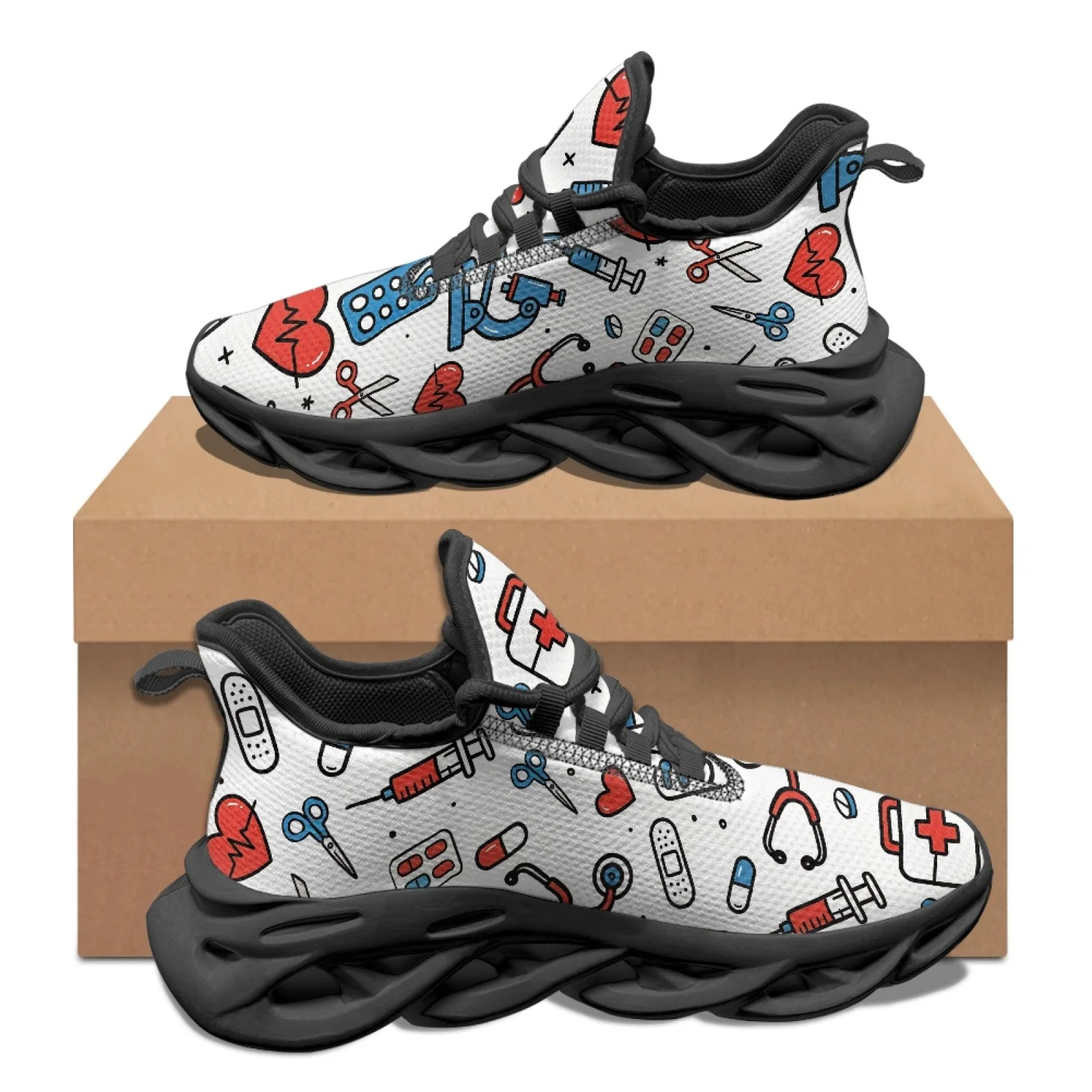 PENSTROLL Medical Icon Pattern Mens Running Shoes Mesh & EVA Men's Running Shoes Slip-On Men's Trail Running Shoes for Hiking