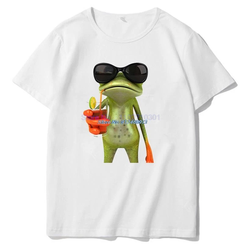 Frog Cocktail Sunglasses Classic Graphic T Shirts Cotton Short Sleeve T-Shirts Tees Tops Summer O-Neck Mens Print T Shirt