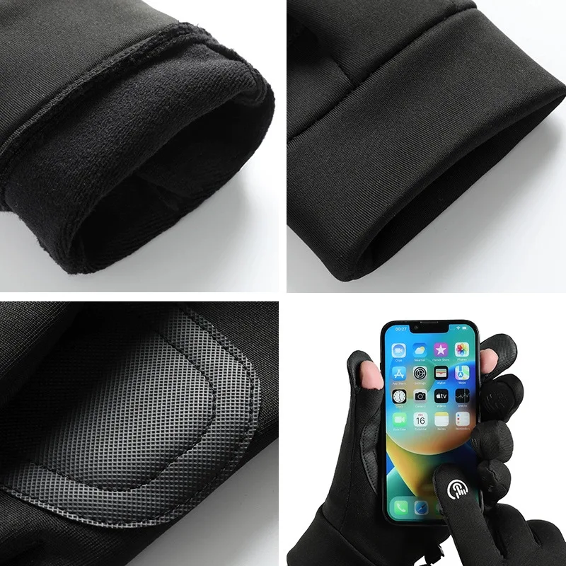 الشتاء قفازات ركوب الدراجات الرجال الوجه العلوي لمس الصوف المضادة للانزلاق دراجة نارية قفازات الرياضة في الهواء الطلق المشي لمسافات طويلة قفازات طارد المياه #2