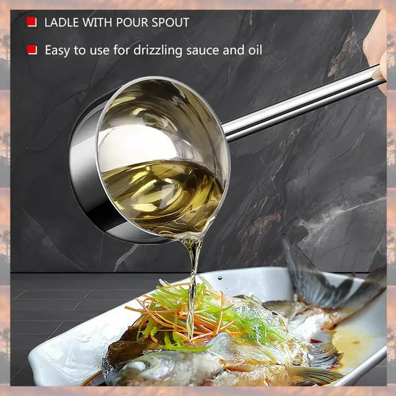 2025 Trend 2X Small Soup Ladle Stainless Steel Metal Deep Spoon With Pour Spout 2 Oz Long Handle Gravy Ladles 10.5 Inch