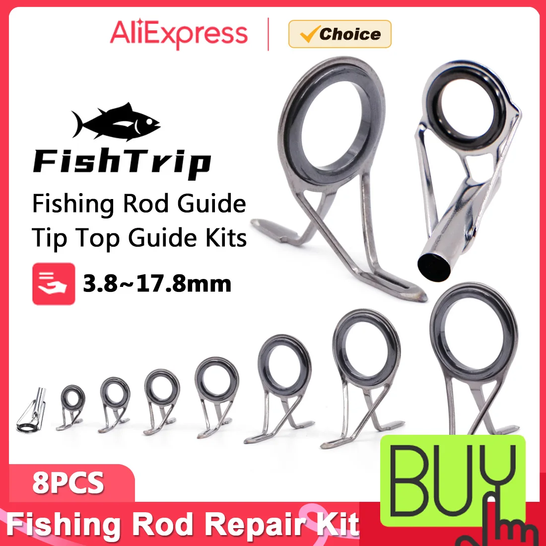 FishTrip Fishing Rod Guide Repair Kit Double Foot Spin/Cast Guide Mixed Size Replacement Accessoryfor Freshwater Light Saltwater