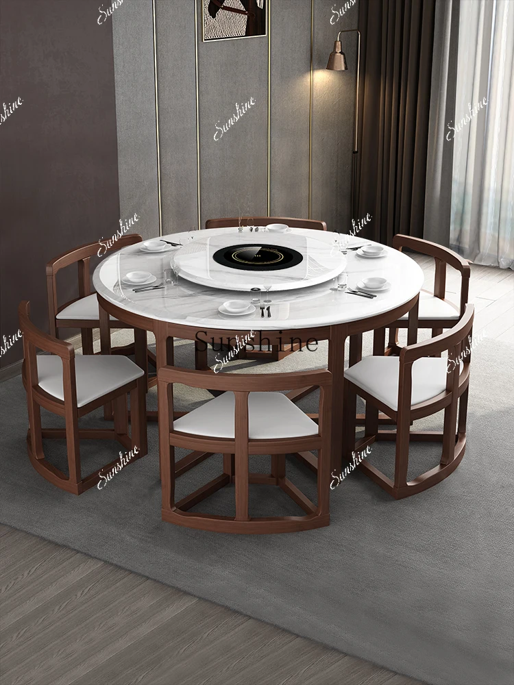 New Chinese-style household small apartment marble all solid wood dining table and chair combination  FT