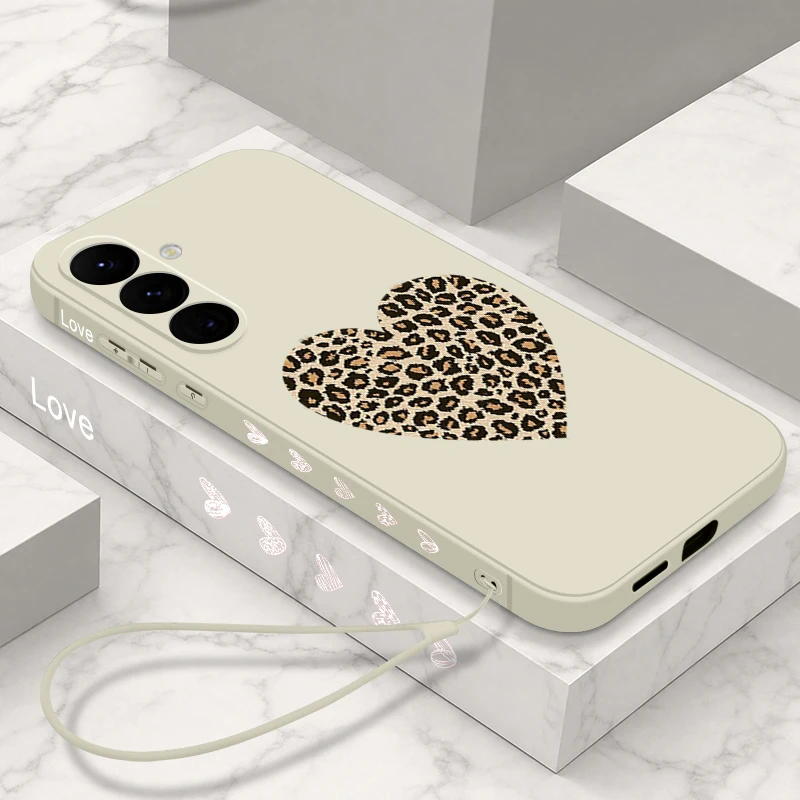 Leopard Heart Pattern Lanyard Phone Case For Samsung Galaxy A57 A37 A56 A16 A36 A55 A54 A15 A17 S25 FE S26 S24 S23 Ultra Cover