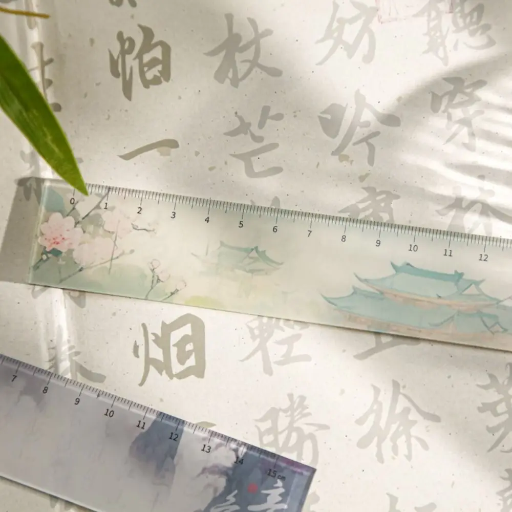 DIY Drawing Tools 15cm Drafting Straight Ruler Multifunctional Bookmark Dividing Ruler Acrylic Oriental Scenery Series