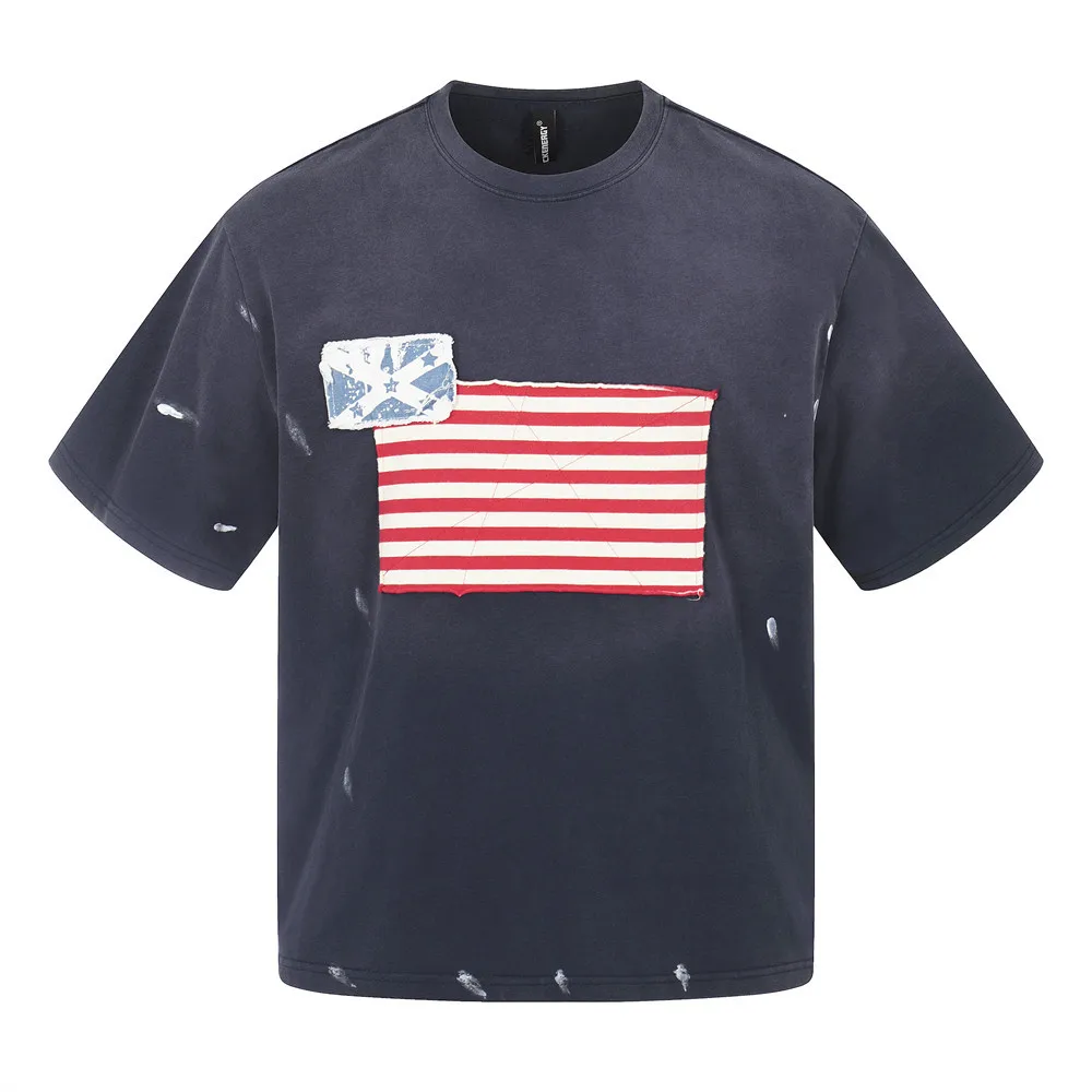 Men's Painted Oversized Hip Hop T Shirts With Patchwork Fashion High Street Loose Fit Vibe Style Tees Summer Short Sleeve Tops