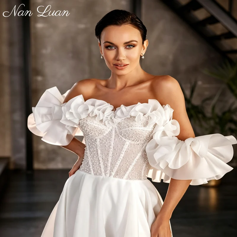 26 Styles Off Shoulder High Slit Chiffon Wedding Dress Full Backless Chapel Train Bridal Gown Vestidos de Novia Customized