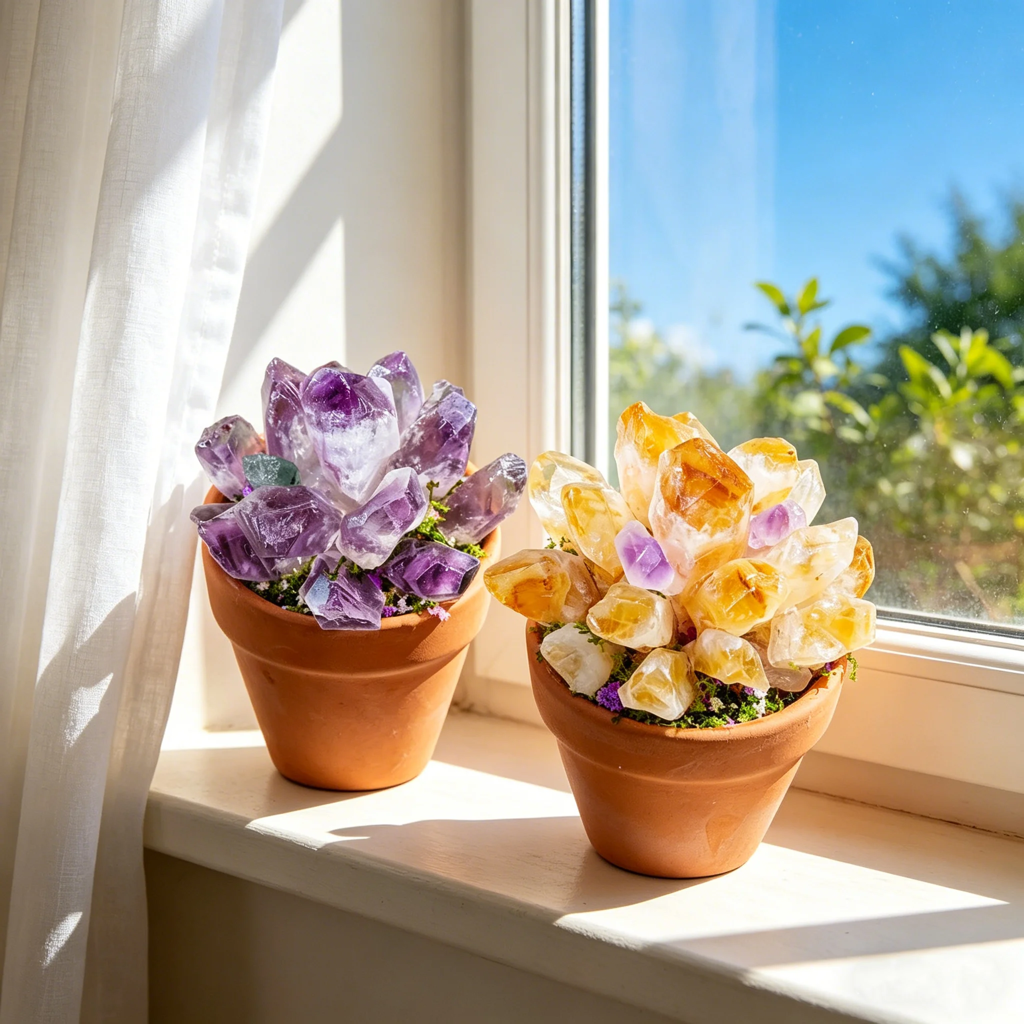 1pc Mini Terracotta Potted Raw Crystal Cluster Natural Quartz Crystal Desktop Healing Decor Home Ornament