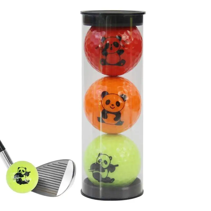 3 Pc Cute Cartoon Panda Golf Ball Double Layer Synthetic Rubber Golf Practice Balls Gift Balls For Golf Range & Training