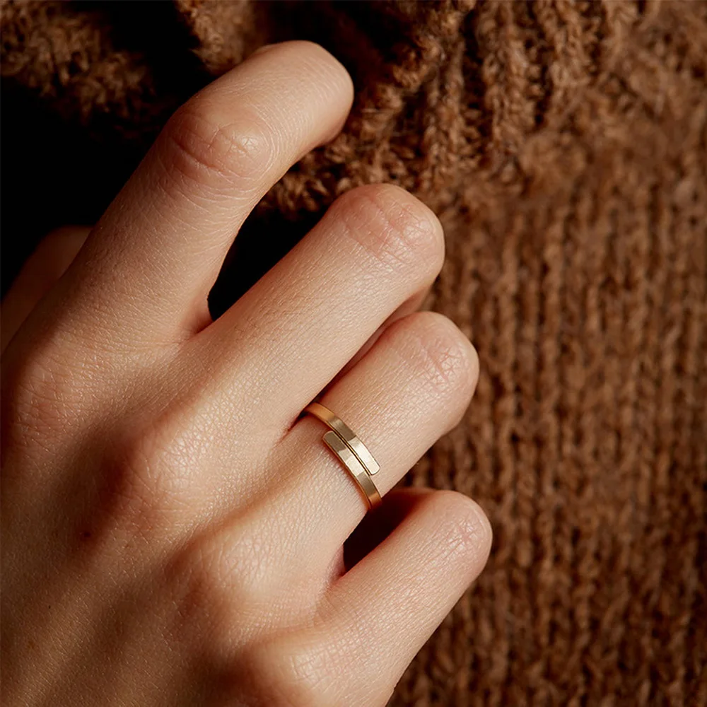 St-Delan Unique Minimalist Geometric Open Ring Stainless Steel Finger Rings French Style 14K Gold Plated Jewelry For Women Girls