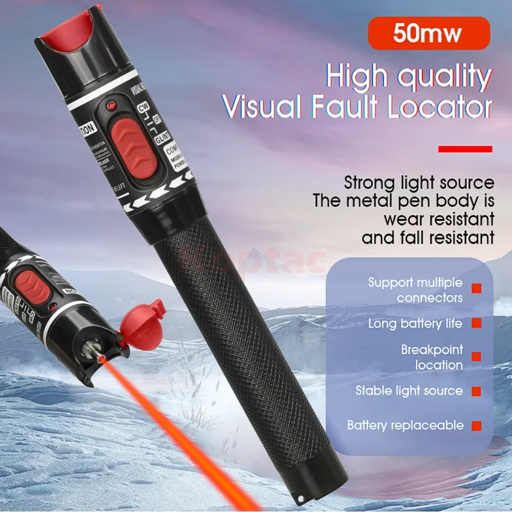 50mw Visual Fault Locator, FTTH Fiber Optic Cable Tester 50KM Range VFL Fiber Optic Tester Pen Red Laser Optical Fiberlight 50KM