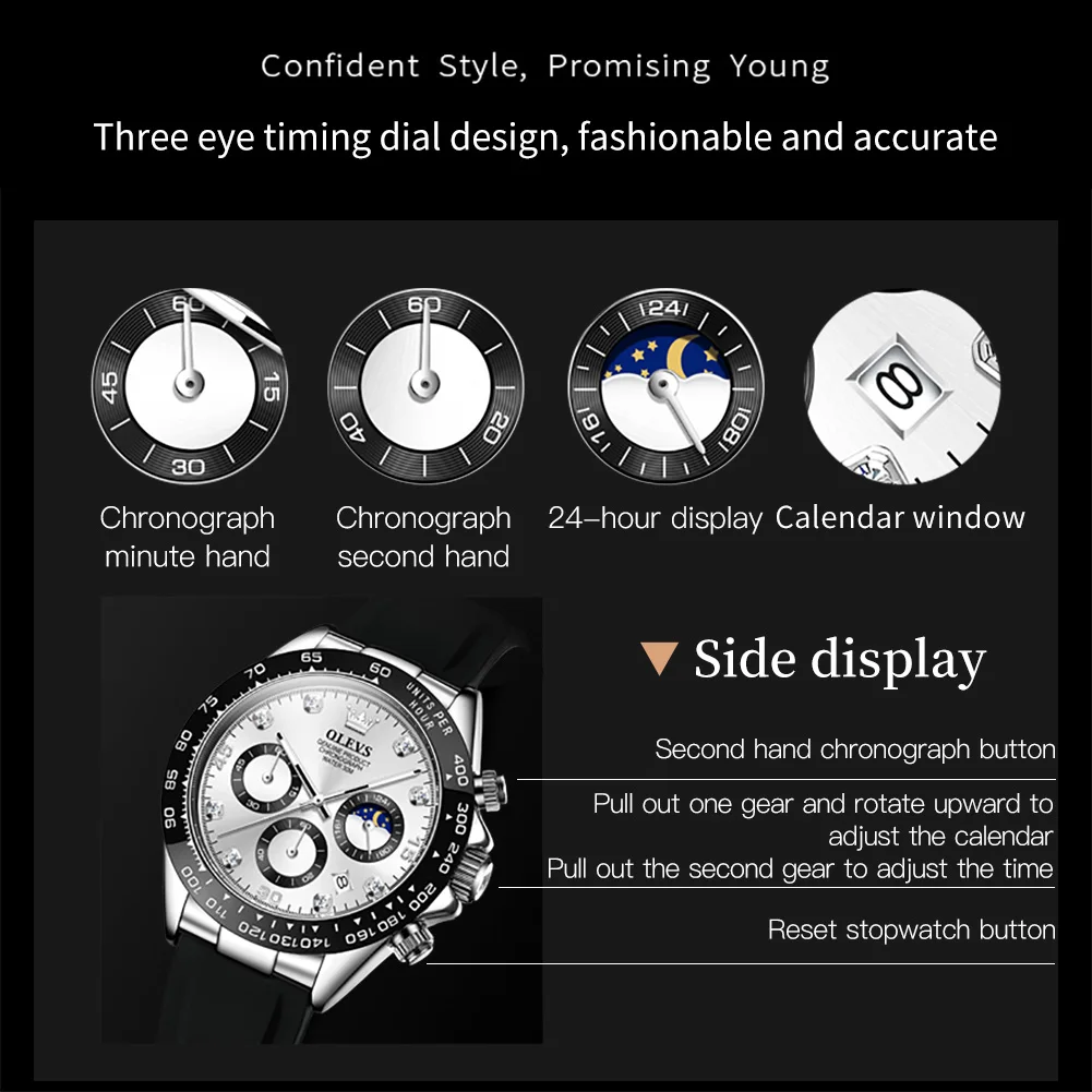 Men's Moon Phase Quartz Watch, Waterproof Classic Design