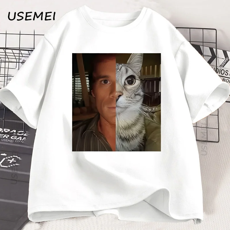 Dexter morgan engraçado gato impresso camiseta para homens mulheres dexter fã presente roupas casuais humor algodão manga curta camisetas y2k roupas
