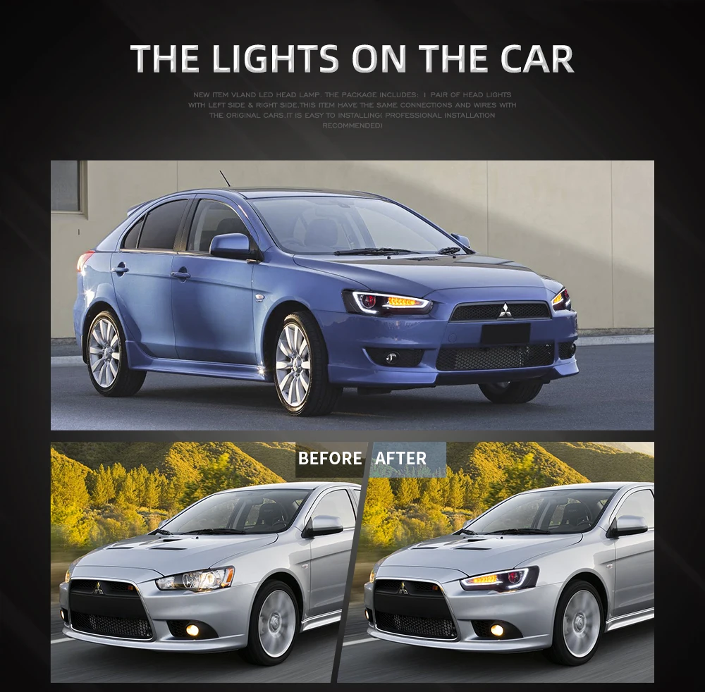 VLAND Headlight Assembly FOR MITSUBISHI LANCER 2008-2017 LED Headlights LED Running Light