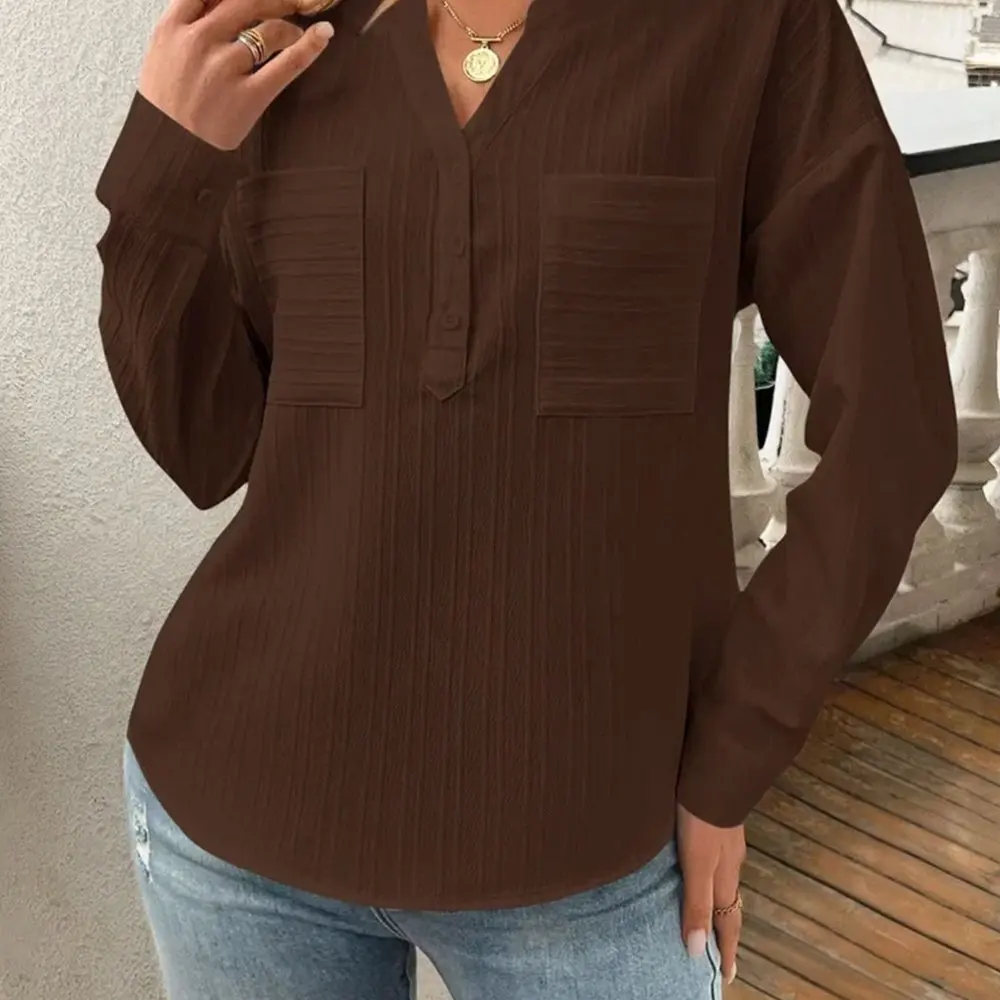 2025年秋冬 レディース セクシー 無地 レースアップ 長袖 Vネック デートブラウス