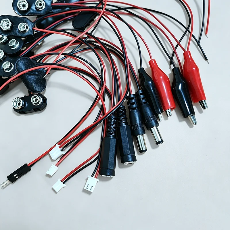 9V Battery Clip Connector Kit with Alligator Clips, DC 5.5x2.1mm, XH/PH & Jumper Wires for Arduino, Electronics Testing