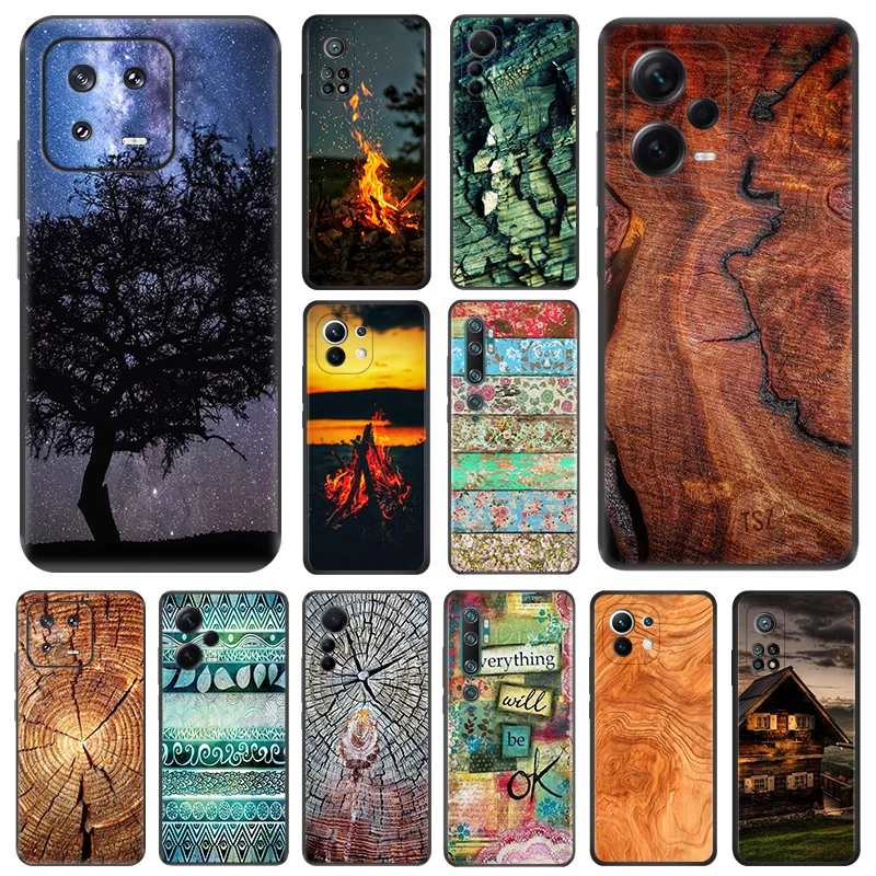 Wood Crack Textures Soft Phone Cases For Xiami 12X 12T 13 CC9Pro 12 Lite Redmi Note12 Pro Plus A1 A2 12C 12S Black Matte Cover